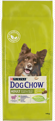DOG CHOW ADULT сухой корм для взрослых собак, ягнёнок 14 кг +2кг 
