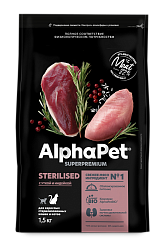 ALPHAPET (АльфаПет) корм сухой для взрослых стерилизованных кошек утка и индейка 1,5кг