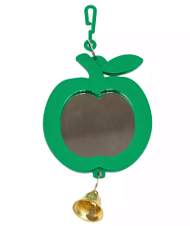 Дарэленд Зеркало д/птиц ЯБЛОЧКО с пластиковым подвесом D50, изумрудное