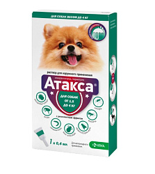 Атакса капли от клещей, блох и комаров для собак 1,5-4 кг, 0,4 мл, KRKA