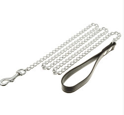 Поводок-цепь с ручкой (нат.кожа,чёрная) 3,0мм * 68" (170cм) V.I.Pet