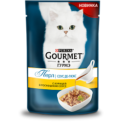 GOURMET PERLE Соус Де-Люкс влажный корм для взрослых кошек роскошный соус с курицей 75г 12377534
