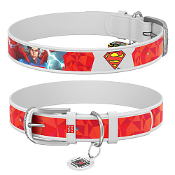 Ошейник WAUDOG Design с QR паспортом "Супермен1", Ш 15 мм, Дл 26-35 см белый 0015-1007-15
