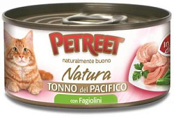 Petreet Natura консервы для взрослых кошек кусочки тунца с зелой фасолью в рыбном бульоне 70г А53094
