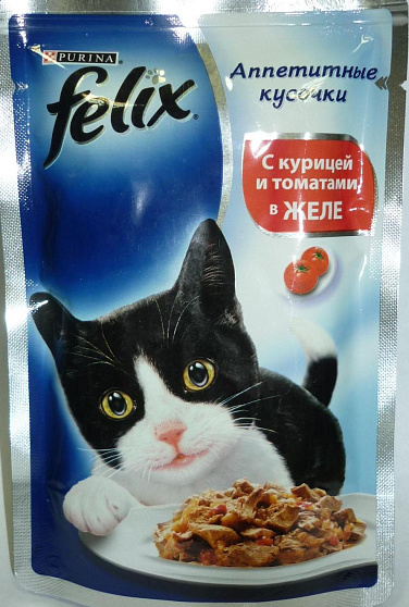 FELIX Аппетитные кусочки влажный корм для взрослых кошек с курицей и томатами в желе 85 г 12318917