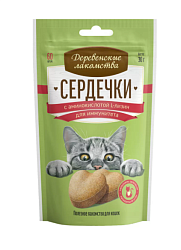 Деревенские лакомства для кошек Сердечки с аминокислотой L-лизин для иммунитета, 30г
