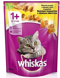 WHISKAS® (Вискас) сухой корм для кошек от 1 года подушечки с паштетом курица/индейка 1,9