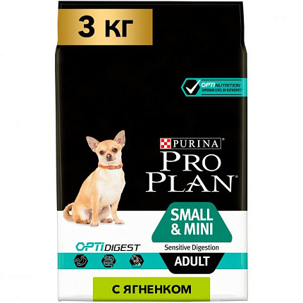 PROPLAN Small&Mini SENSITIVE для взрослых собак мелких и карликовых пород с чувствительным пищеварением, ягнёнок с рисом промо (3кг+2вл)