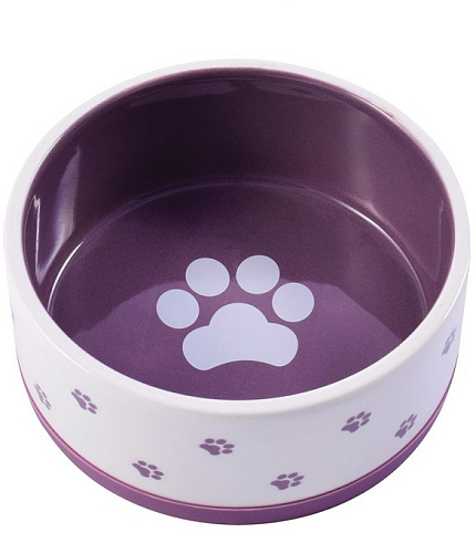 Миска керамическая нескользящая для собак 360 мл белая с фиолетовым КерамикАрт