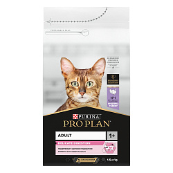 PRO PLAN (Про План) DELICATE DIGESTION сухой корм для взрослых кошек с индейкой, 1,5 кг