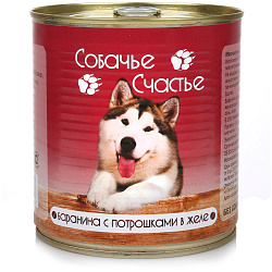 Собачье счастье ж/б 12*750 г Баранина с потрошками в желе
