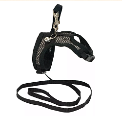 Дарэленд Шлейка текстильная+поводок АЭРО №4 д/хорьков/кроликов об.гр.21-26см (3D-сетка цв.) черная