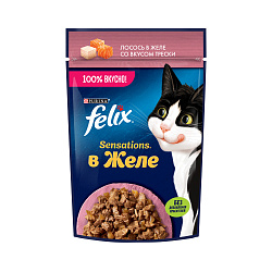 FELIX (Феликс) Sensations влажный корм для взрослых кошек в желе лосось со вкусом трески 75 г