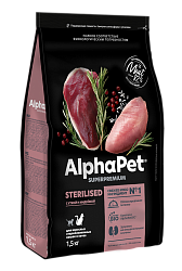 ALPHAPET (АльфаПет) корм сухой для взрослых стерилизованных кошек утка и индейка 1,5кг
