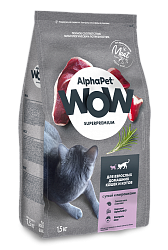 ALPHAPET (АльфаПет) WOW сухой корм для взрослых домашних кошек и котов Утка и Потрошки 1,5 кг
