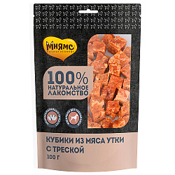 Мнямс лакомство для собак кубики из мяса утки с треской 100г