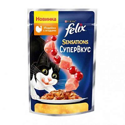 FELIX Sensations влажный корм для взрослых кошек Супервкус индейка с ягодами 75г