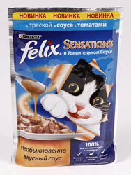 FELIX Sensations влажный корм для взрослых кошек в соусе треска/томат 75 г 