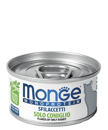 Monge Cat Monoprotein SOLO CONIGLIO консервы для взрослых кошек мясные хлопья из кролика 80г (30579)