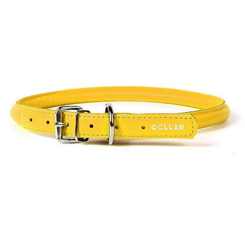 Ошейник для собак кожаный WAUDOG Glamour с QR паспортом, круглый, Д 10 мм, Дл 39-47 см желтый 35068