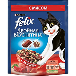 FELIX Двойная вкуснятина сухой корм для взрослых кошек с мясом 200 г