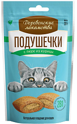 Деревенские лакомства подушечки с пюре из курицы для кошек 30г