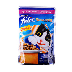 FELIX Sensations влажный корм для взрослых кошек в желе утка/шпинат 85 г PR12318963