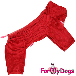 FOR MY DOGS  Комбинезон велюровый красный для девочек размер спины 33 см, грудь 44 см