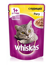 WHISKAS® (Вискас) влажный корм для кошек от 1 года рагу с курицей 85 г пауч 10155457