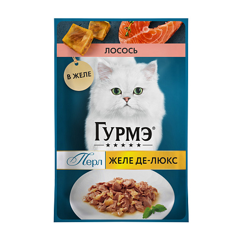 GOURMET PERLE (Гурмэ Перл) Желе де-Люкс влажный корм для взрослых кошек лосось 75 г