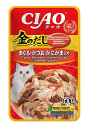 INABA CIAO Корм влажный для кошек Kinnodashi Тунец Магуро и тунец Кацуо с крабом сурими 60 гр