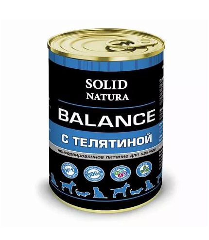 Solid Natura Balance  влажный корм для щенков Телятина ж/б 0,34 кг