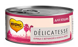 Мнямс delicatesse влажный корм для взрослых кошек курица с ветчиной в нежном желе 70 г