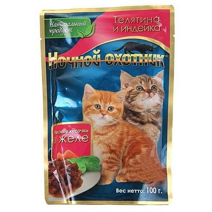 Ночной Охотник 100 г телятина и индейка в желе для котят 60400