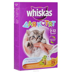 WHISKAS® (Вискас) сухой корм для котят молочные подушечки индейка/морковь 350 г 10116570