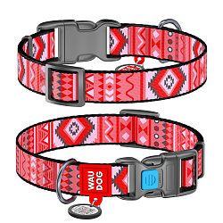 Ошейник WAUDOG Nylon нейлон c QR паспортом,"Этно красный", пл. фастекс, Ш 15 мм, Дл 23-35 см 4665