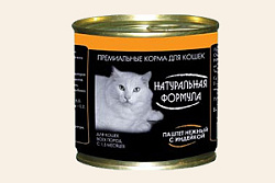 Натуральная формула консервы для кошек, ж/б, паштет нежный с индейкой 250 г