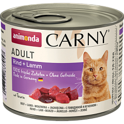 Animonda CARNY ADULT влажный корм для взрослых кошек с говядиной и ягнёнком ж/б 200г