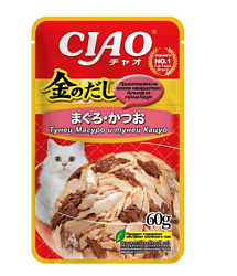 INABA (ИНАБА) CIAO Корм влажный для кошек Тунец Магуро и тунец Кацуо 60 г