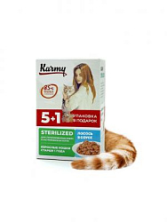 KARMY Sterilized влажный корм для стерилизованных кошек лосось в соусе 80 г 5+1