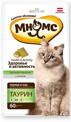 Мнямс хрустящие подушечки для кошек "Здоровье и активность" с курицей и сыром 60 г. 700019