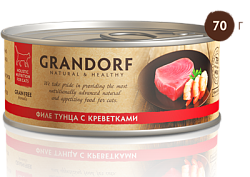 Grandorf Консервы для кошек филе тунца + креветки, 70 г