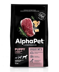 ALPHAPET (АльфаПет) сухой корм для щенков, говядина/рубец 12 кг