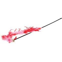 Дразнилка-удочка красно-розовая хвост с перьями и колокольчиком 30-0953 V.I.Pet 