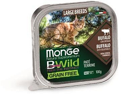 Monge Cat BWild GRAIN FREE влажный корм для кошек крупных пород из мяса буйвола с овощами 100 г